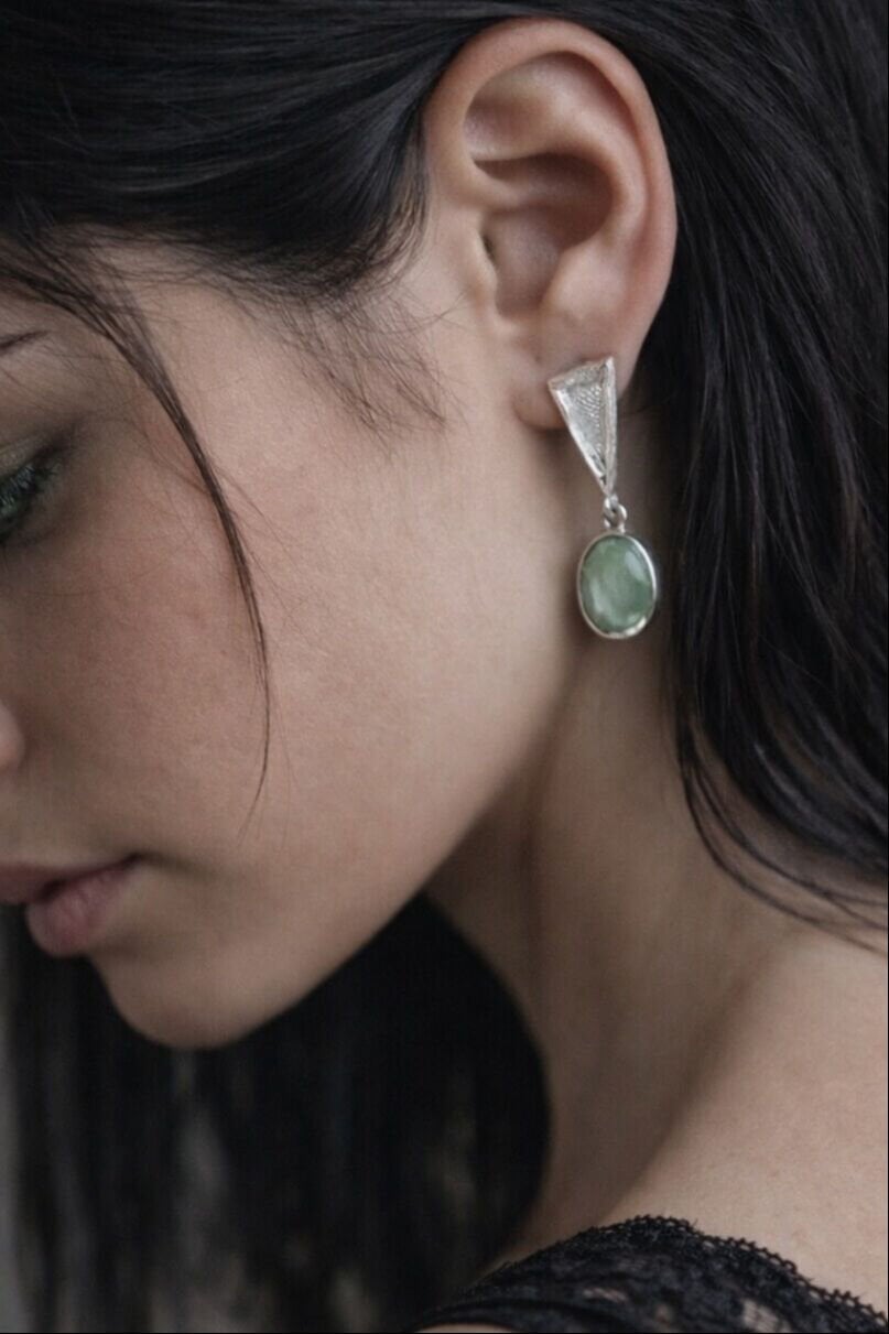 Prehnite Gümüş Küpe