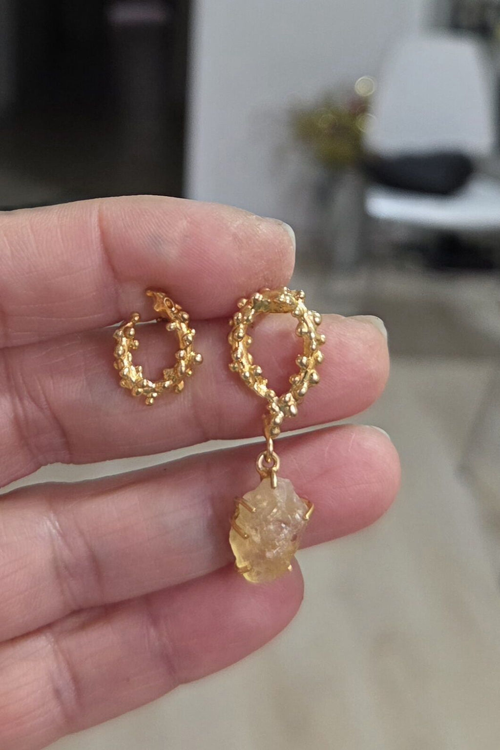 Bol Benek Citrine Taşlı Küpe