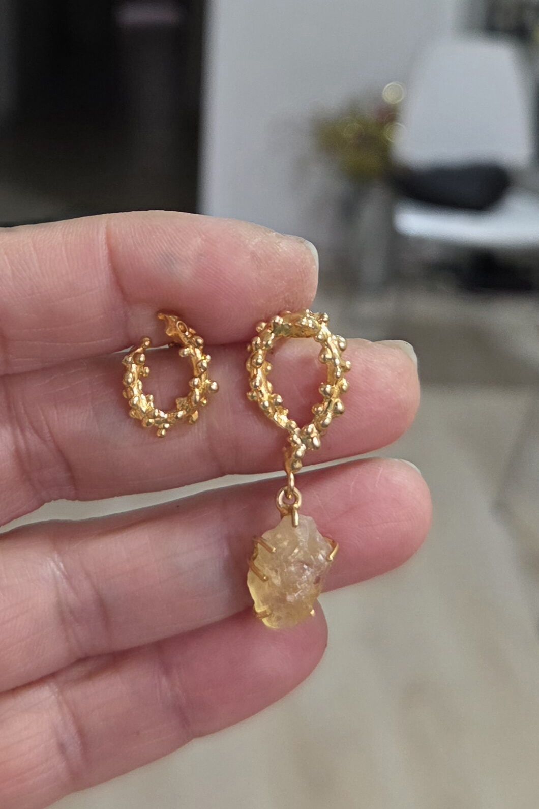 Bol Benek Citrine Taşlı Küpe