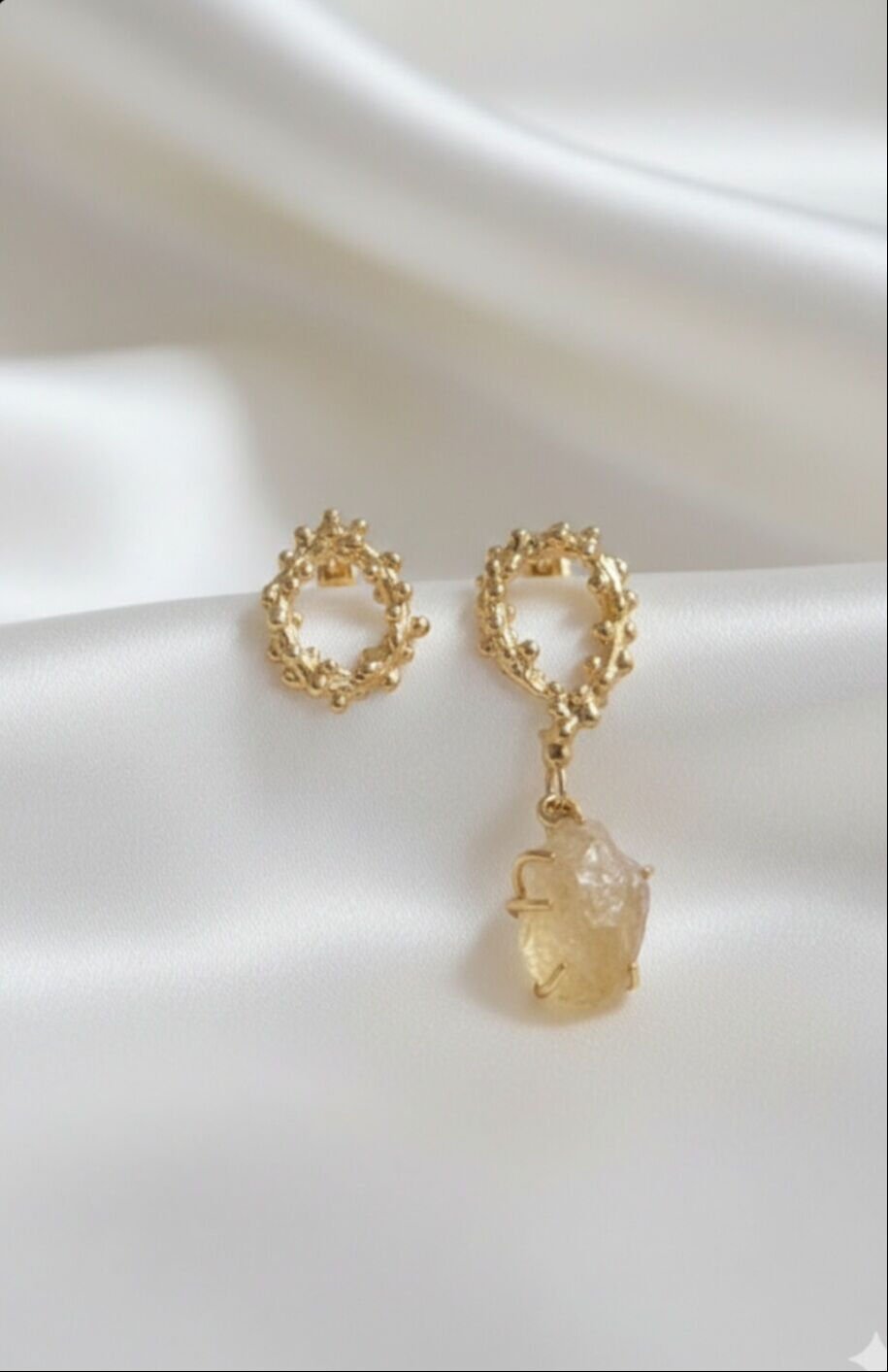 Bol Benek Citrine Taşlı Küpe