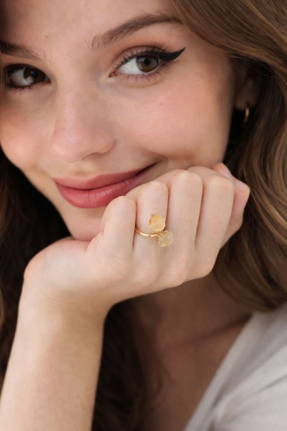 Raw Citrine Taşlı Gümüş Yüzük