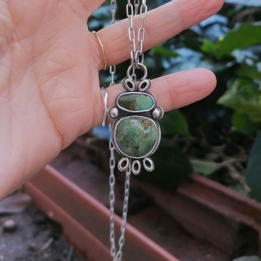Chrysocolle ve Turkuaz Taşlı Gümüş Kolye