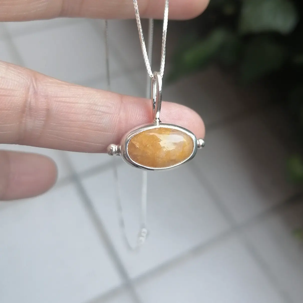 Çift Benek Citrine Taşlı Gümüş Kolye