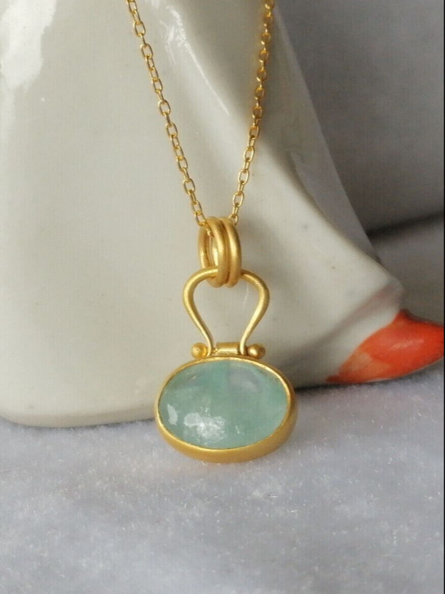 Oval Akuamarin Gümüş Kolye