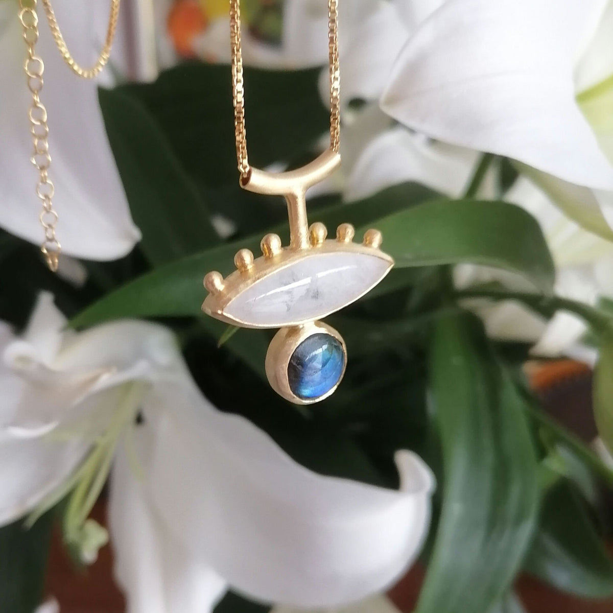 Labradorite ve Ay Taşlı Benekli Kolye II