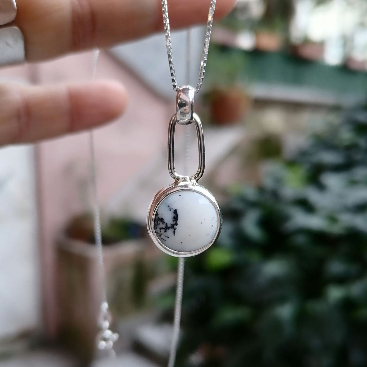 Dendritic Opal Taşlı Gümüş Kolye