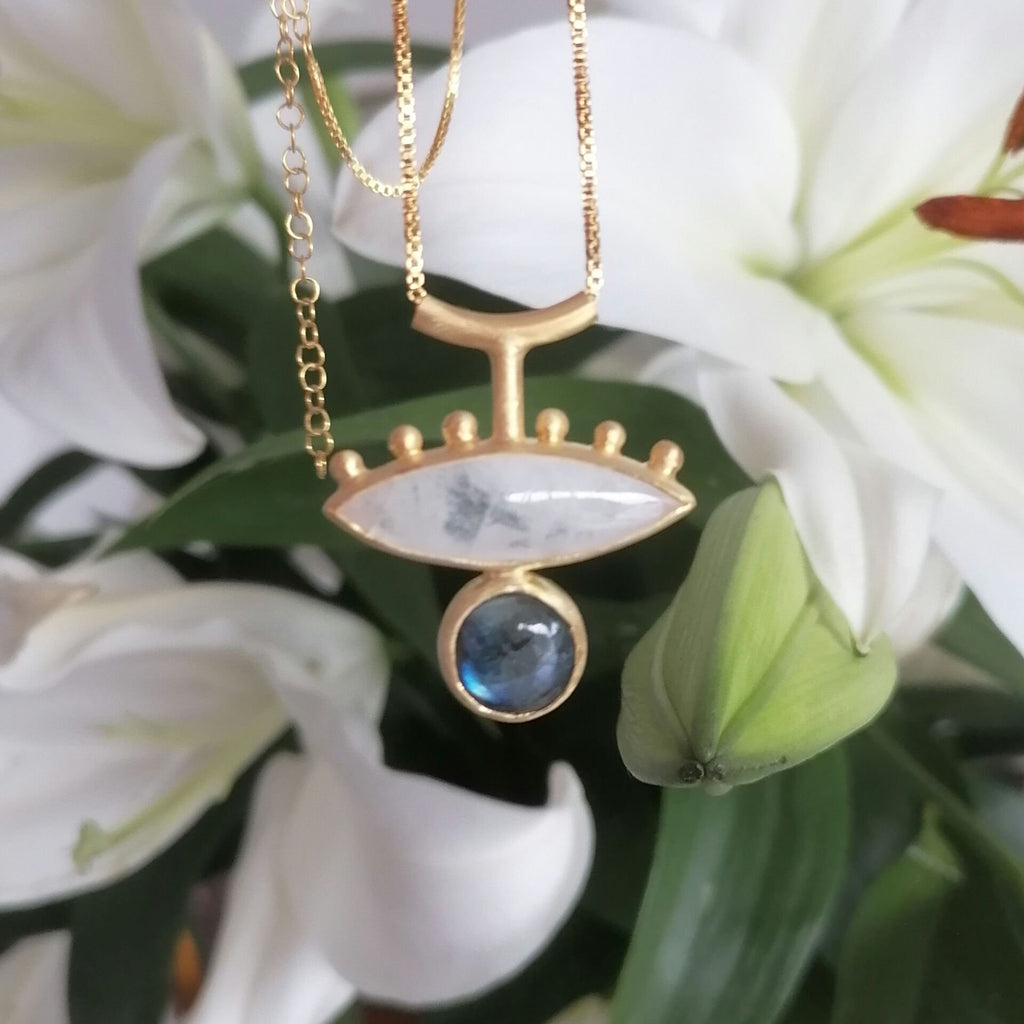 Labradorite ve Ay Taşlı Benekli Kolye II