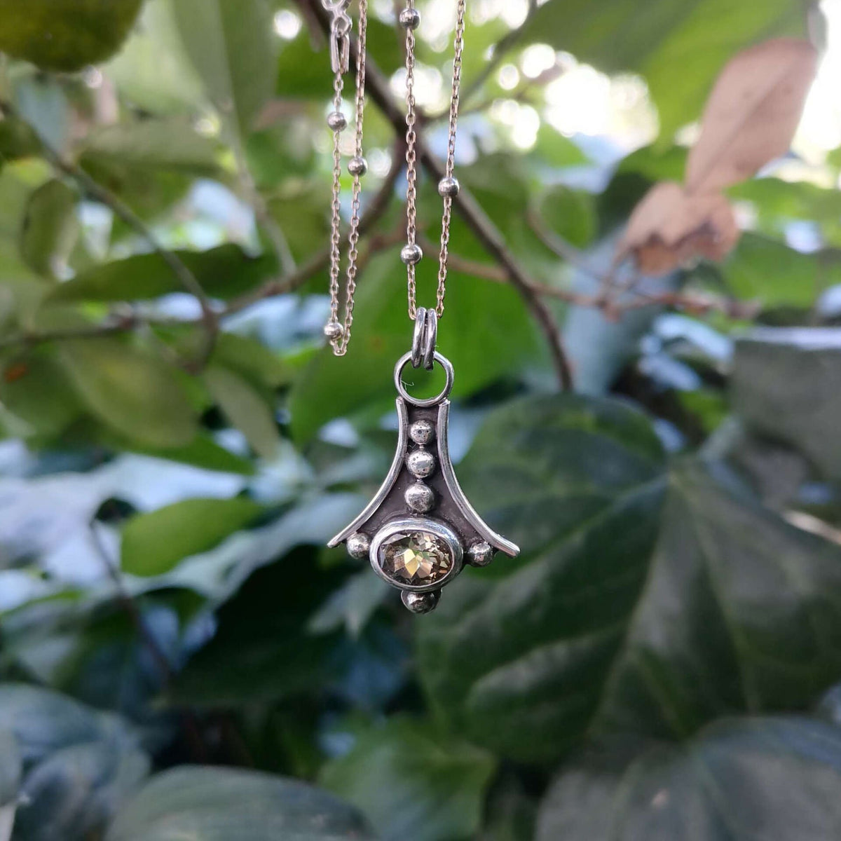 Citrine Taşlı Art Deco Gümüş Kolye