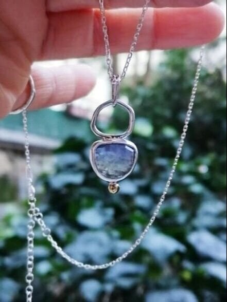 Tanzanite Taşlı El Yapımı Gümüş Kolye