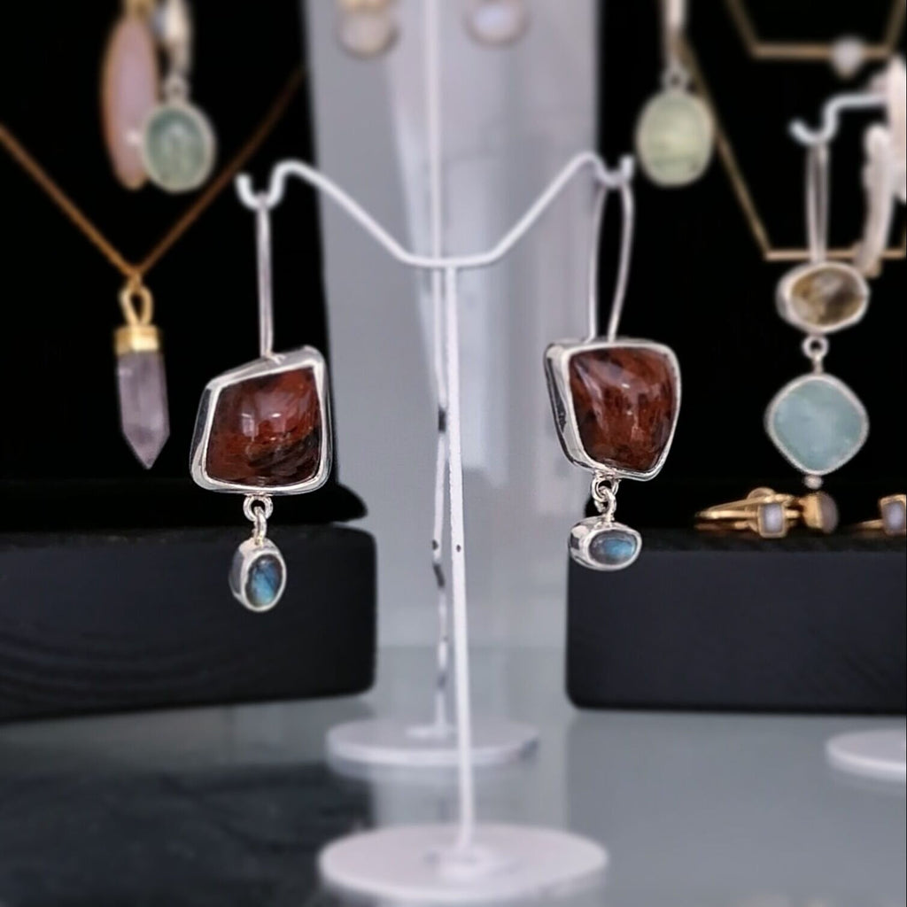 Mahogany Obsidian Taşlı Simetrik Küpe