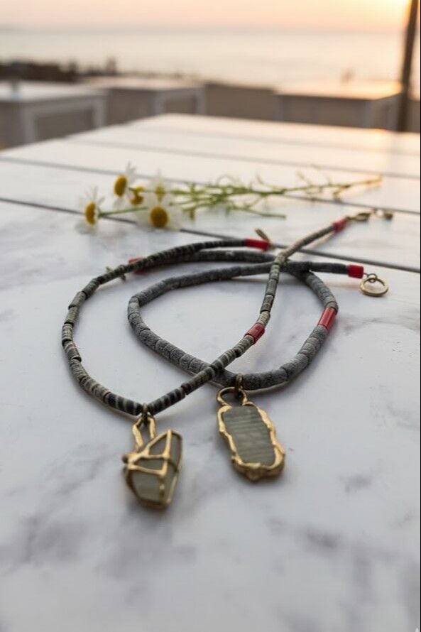 Deniz Camı Bronz Kolye - Serpentine Dizide