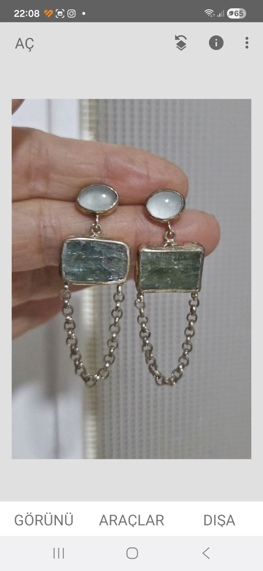 Raw Kyanite ve Akuamarin Gümüş Küpe
