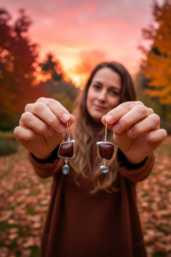 Mahogany Obsidian Taşlı Simetrik Küpe