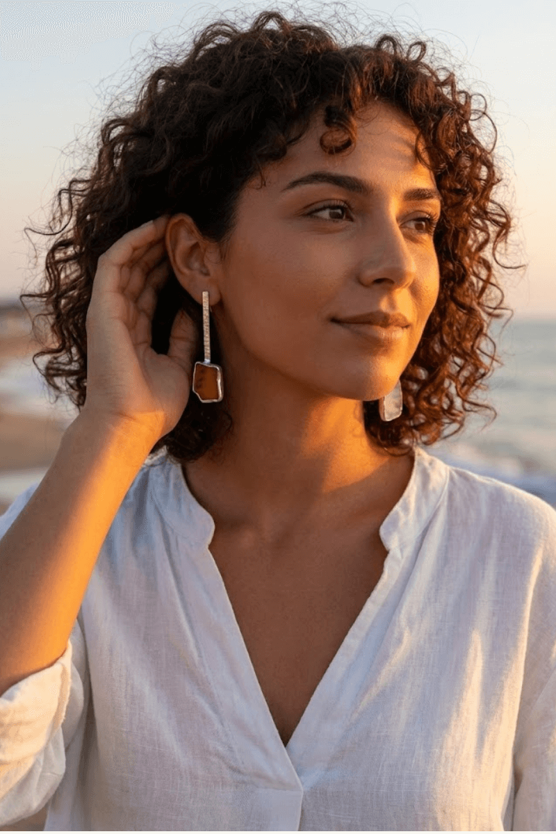 Deniz Camı Gümüş Küpe
